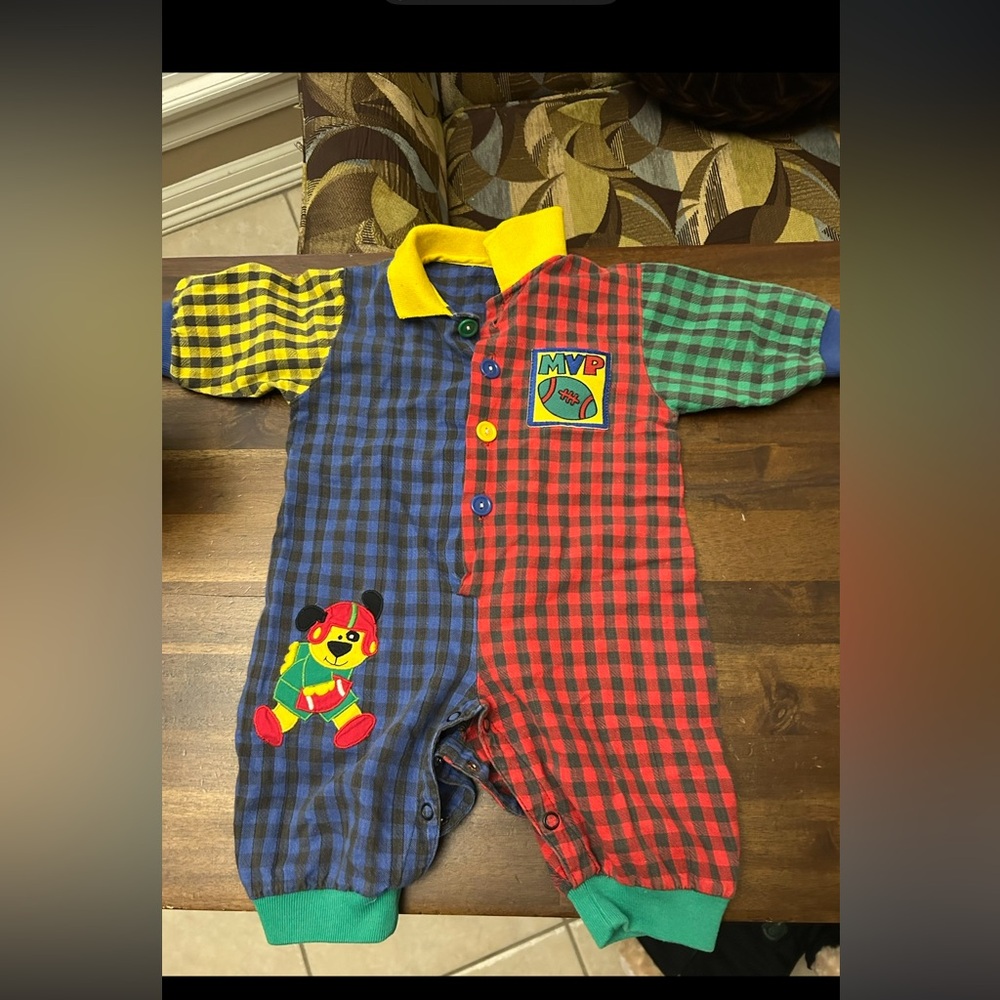 Vintage 90s Primary Color Romper Football approx 9-18 mo no size